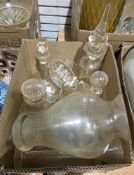 Three boxes of glassware including a trefoil-shaped millefiori dish enclosing blue and yellow star-
