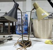 Hiscock, Appleby & Co double-branch table lamp circa 1950's in brass-effect with black and yellow