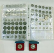 A folder containing pre 47 and pre 20 silver, some later nickel and commemorative £2 coins (7),