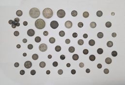 Large mix of world silver coins, including worn Elizabeth 1st shilling, US silver, Mexican,