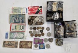 Group of predominantly British pre-decimal silver and copper/bronze coinage, some world banknotes