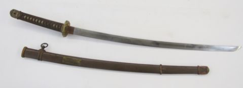 Imperial Japanese WWII officer’s Type 98 Shin-guntō, the gilt-brass Tsuba with cherry blossom in the