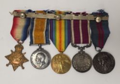 WWI five piece medal group awarded to Private Lance Corporal G Messam, highland light infantry,
