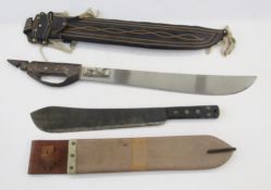 British military WWII machete by J. J. Beal, marked with broad arrow mark, with later leather sheath