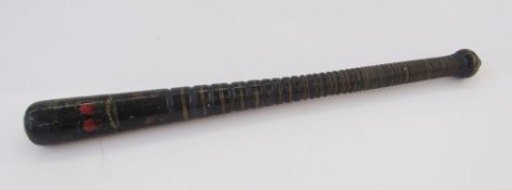 William IV painted wooden truncheon decorated with crown WR and IV, gilt foliage with turned