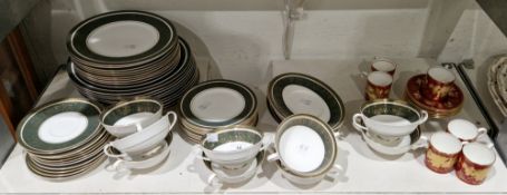 Royal Doulton Vanborough pattern bone china dinner service for ten, dark green borders printed