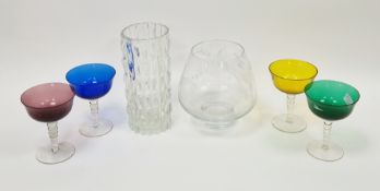 Italian, probably Fidenza, press moulded cylindrical glass vase with wave pattern bands, a Harlequin