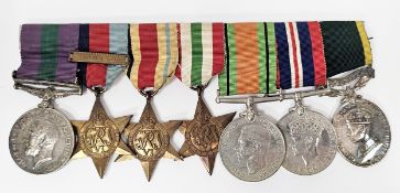 Bar of seven medals including a 1918 George V General Service medal with ribbon and Iraq clasp,
