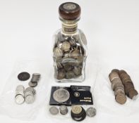 Collection of coins, mainly Elizabeth II three pence coins, two pence coins, shillings, pennies,