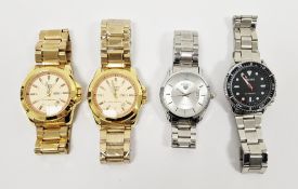LOT WITHDRAWN Three Seiko 5 wristwatches, two with gold coloured cases and bracelet, the other