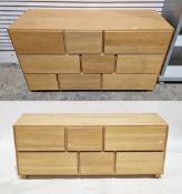 Two Habitat Hana pale oak chests, one with a bank of six drawers, 55cm high x 136cm wide x 38cm