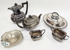 Two boxes of assorted silver plate including a Walker & Hall four-piece silver plated teaset, entree