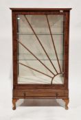 1930's walnut and mahogany glass display cabinet, the single door with sunburst decoration opening