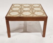 Mid-century G-Plan teak square coffee table, the top inset with nine tiles, 40cm high x 65cm wide (