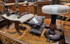 Lot Withdrawn - Collection of five stools including Victorian mahogany adjustable piano stool in