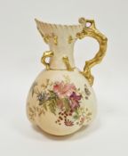 Royal Worcester blush ivory ground lobed jug, early 20th century, printed puce factory marks, date