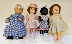 Roddy plastic walking doll with brown hair, boater and pink dress, 34cm, a rosebud baby doll,