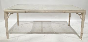 Painted faux bamboo coffee table, the cane inset top with glass cover, 49cm high x 120cm long x 60cm