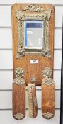 Early 20th century hall mirror and brush set comprising an ornately cast and pierced framed mirror
