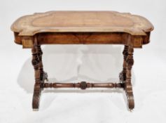 Victorian walnut and marquetry inlaid writing table, the shaped top with leather inset writing