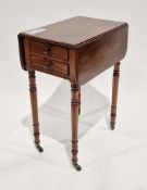 19th century mahogany drop-flap work table having two cockbeaded drawers to one end and two faux