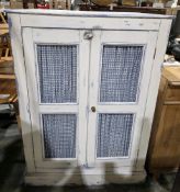 Late 19th/early 20th century wooden cupboard, later painted a distressed  with white and blue, the