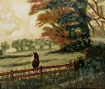 G. Gosztonyi (20th century) Oil on canvas Rural scene with horse in field, signed and dated 2003