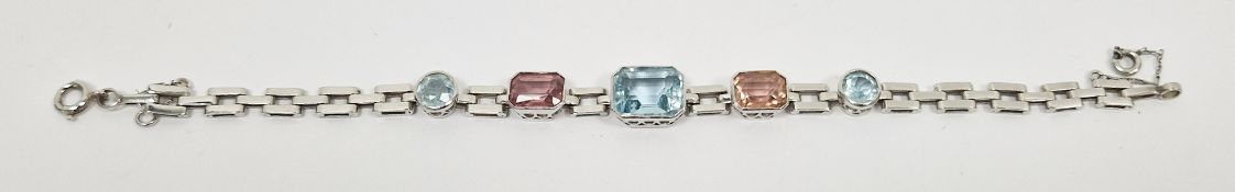 Early to mid-19th century white metal bracelet formed of rectangular polished links and set with a