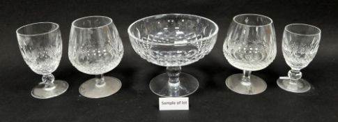 Waterford Colleen pattern cut glass part table service comprising two brandy balloons, ten large