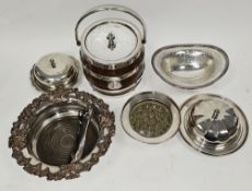 Large collection of silver plated items including an oak and plated biscuit barrel, large