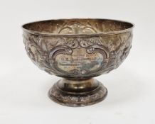 Silver presentation bowl, London 1904, of circular form with scrolling floral decoration, on