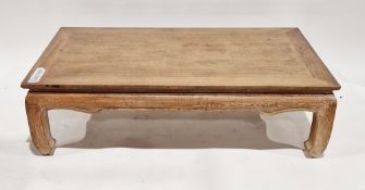 Chinese elm coffee table of rectangular form, on square stylised legs, 40cm high x 140cm long x 78cm