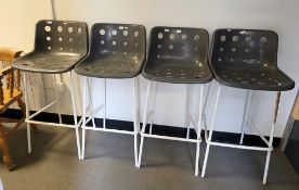 Set of four contemporary Robin Day Designs ' Loft ' bar stools, with grey plastic seats on white