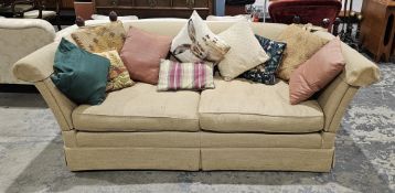 Laura Ashley Knole-style drop-end sofa, Langham range, upholstered in a Dalton gold textured