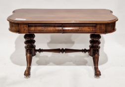 Victorian mahogany side table, the shaped top with thumbmoulded edge, two frieze cushion drawers,