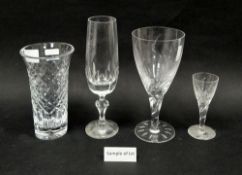 Stuart cut glass part table service, etched marks, cut with radiating ferns and leaves, engraved,
