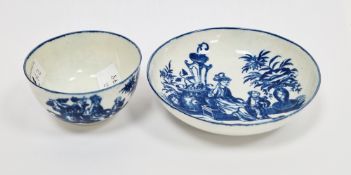 Worcester porcelain teabowl and saucer, circa 1775-85, decorated with the Mother and Child