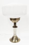 Art Deco table lamp with opaque glass shade, on a gilt metal stand, with frosted pressed glass