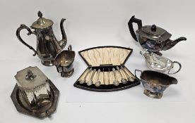 Quantity of silver plate including a tea caddy of shaped rectangular form with engraved