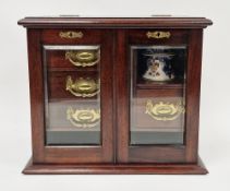 Victorian / Edwardian mahogany smoker's cabinet, the part hinged lid and two glazed doors opening to