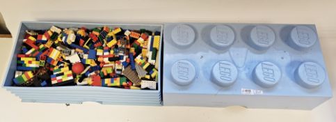 Large quantity of part-built Lego sets with instructions in Lego shaped containers to include Star
