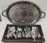 Mixed lot of silver plate including goblets, swing handled bowls, large oval twin handled tray and