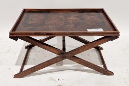 19th/early 20th century matched butlers tray, the mahogany top of rectangular form, on an oak
