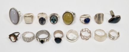 David Andersen Norway silver twist ring, various silver coloured metal hardstone set rings and