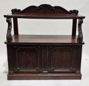 Victorian mahogany buffet side cabinet, the back rail with moulded scrolling foliate decoration, the