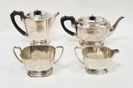 Silver four-piece teaset by Elkington & Co, Birmingham 1946 comprising teapot, hot water jug, two-