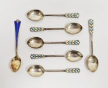 Set of six enamel and silver coffee spoons by Turner & Simpson, Birmingham 1959, the enamelled