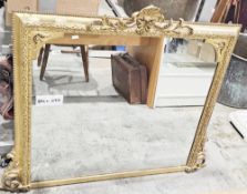 19th century giltwood and gesso overmantel mirror of rectangular form, having shell and foliate