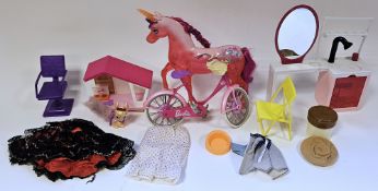Large quantity of Barbie & Sindy clothes & accessories to include Bicycle, Sparkle Salon, Kennel,