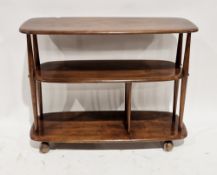 Ercol dark elm and beech Giraffe bookcase trolley, model 361, on castors, 71cm high x 91cm wide x